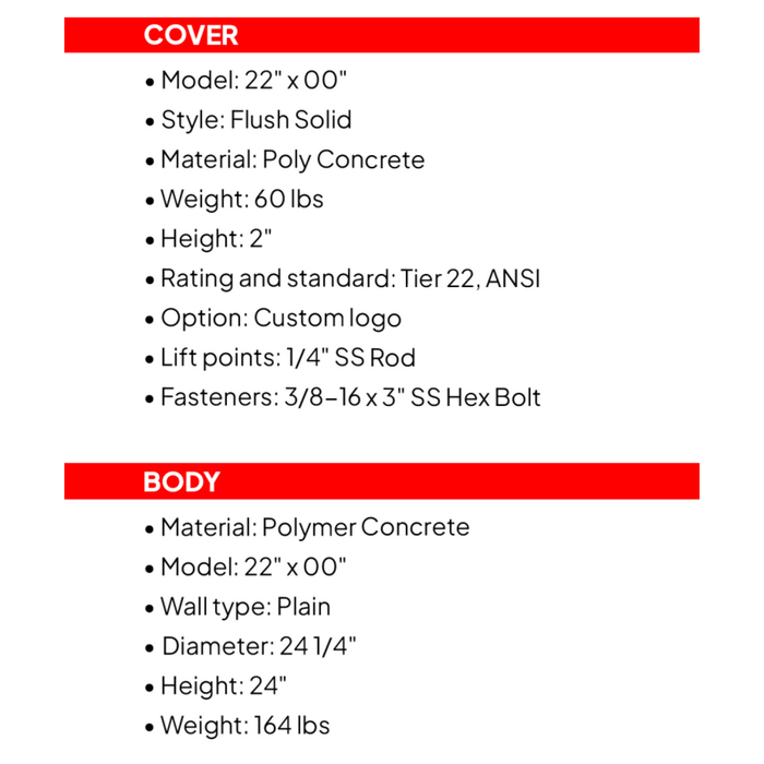 Round Polymer Concrete Vault & Cover (Tier 22) - 22" x 24" (MPN 22-00-24)