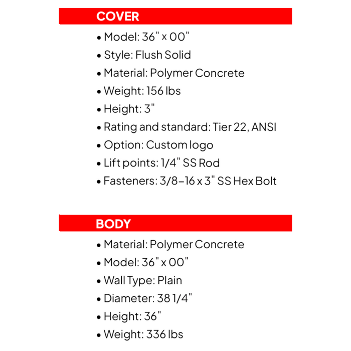 Round Polymer Concrete Vault & Cover (Tier 22) - 36" x 36" (MPN 36-00-36)