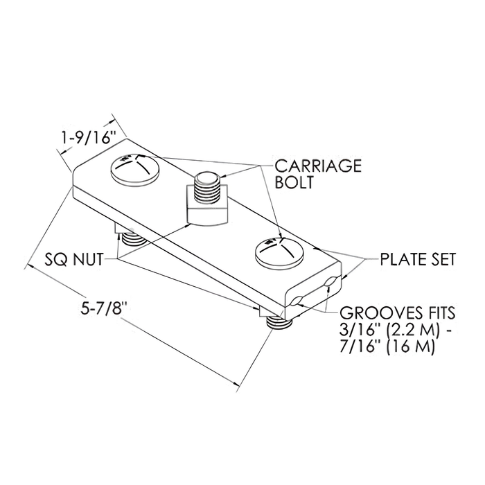 Three Bolt Guy Clamp - 1/2" Clamp, 5-7/8" X 1-9/16" Plates (MPN 5059)